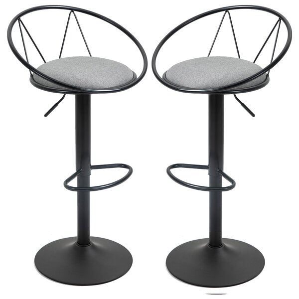 HOMCOM Set 2 Sgabelli Bar con Altezza Regolabile, Sgabelli Cucina Alti con Schienale, Poggiapiedi e Seduta Morbida, Struttura in Metallo, Sedie Bar Alte Girevoli a 360°, per Penisola, Grigio | Aosom Italy