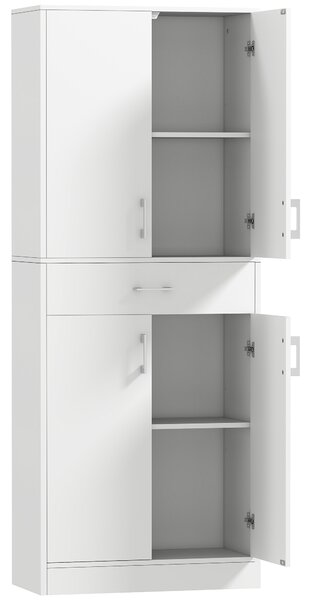 HOMCOM Credenza Cucina Alta con 2 Armadietti e un Cassetto Centrale, Ripiani Regolabili e 4 Ante Totali, Bianco | Aosom Italy