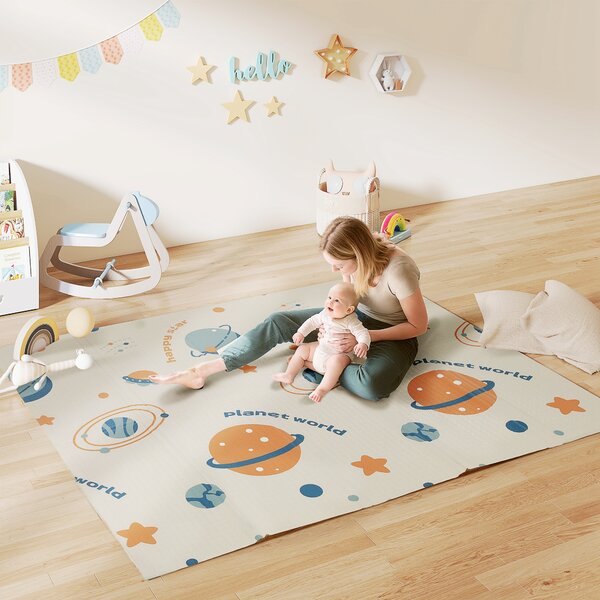 AIYAPLAY Tappeto per Bambini 0-6 Anni a Tema Spazio con Superficie Impermeabile in XPE Multicolore, 196x176x1.5 cm | Aosom Italy