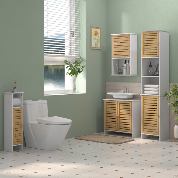 HOMCOM Mobile da Bagno con Porta Rotolo di Carta Igienica, Armadietto Alto e Sottile con Mensola Regolabile, Bianco | Aosom Italy