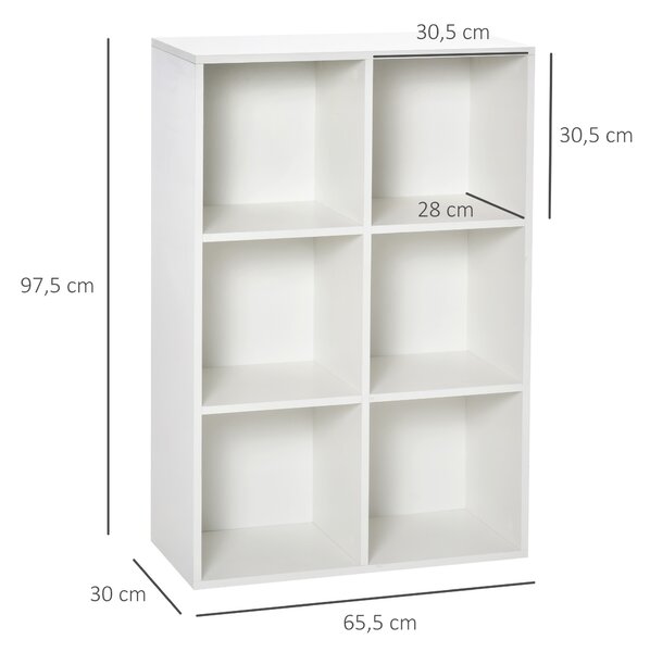 HOMCOM Mobile Libreria Moderno a 6 Cubi in Legno, 65.5x30x97.5 cm, Bianco | Aosom Italy