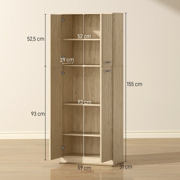 HOMCOM Mobile Contenitore Minimal con 2 Armadietti e Mensole Regolabili, in Legno color Rovere, 59x31x155 cm | Aosom Italy