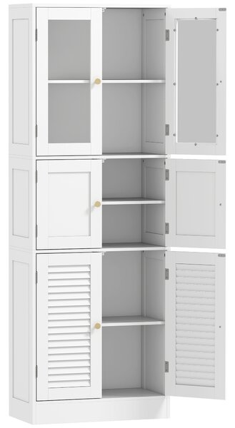 HOMCOM Mobile Bagno con 3 Armadietti a 2 Ante in Vetro e Legno, Ripiani Regolabili, 60x30x170 cm, Bianco | Aosom Italy
