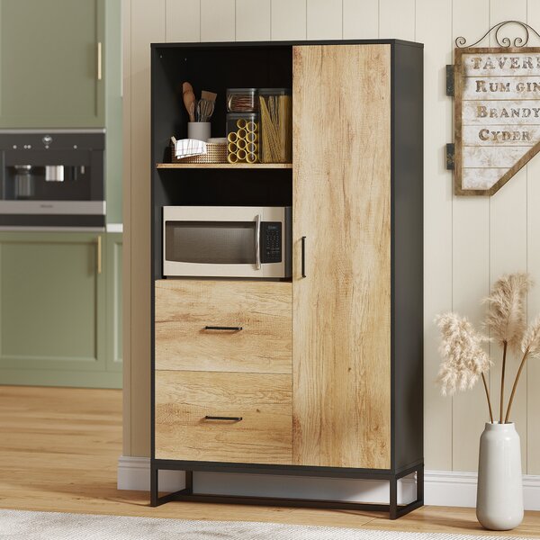 HOMCOM Credenza Moderna da Cucina con 2 Cassetti, 2 Ripiani e un Armadietto, 88x35x160 cm, Legno e Nero | Aosom Italy