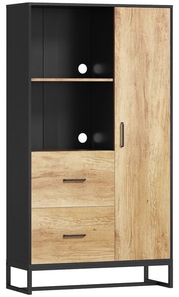 HOMCOM Credenza Moderna da Cucina con 2 Cassetti, 2 Ripiani e un Armadietto, 88x35x160 cm, Legno e Nero | Aosom Italy