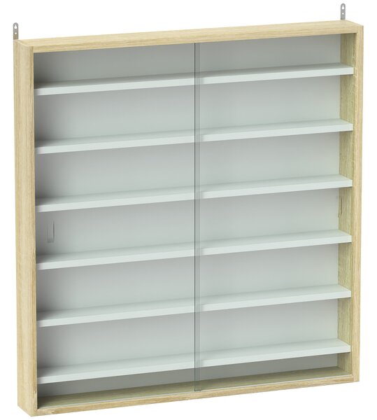 HOMCOM Bacheca Portaoggetti a 5 Ripiani Regolabili in Legno con Ante in Vetro, 80x9.5x83 cm, Bianco e Rovere | Aosom Italy