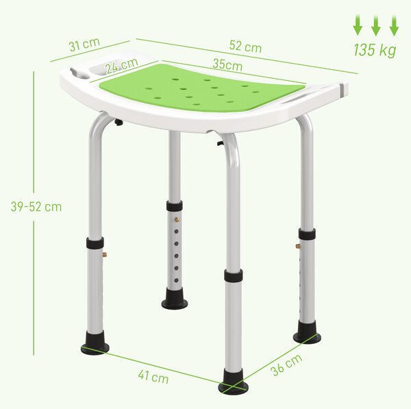 HOMCOM Sgabello da Doccia in Lega di Alluminio e Plastica Antiscivolo, Altezza Regolabile 6 Livelli 39-52cm, Verde | Aosom Italy