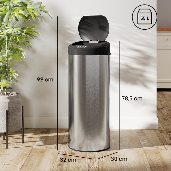 HOMCOM Bidone per Rifiuti da 55L con Sensore per Apertura Automatica e Chiusura Ammortizzata, 32x30x72.5 cm, Argento | Aosom Italy