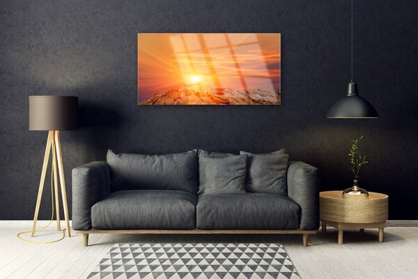 Quadro vetro Sole Cielo Montagna Paesaggio 100x50 cm 2 appendini