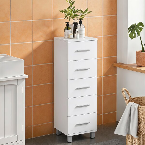 HOMCOM Cassettiera a 5 Cassetti per Camera da Letto e Soggiorno in Legno FSC, 30x30x95 cm, Bianco | Aosom Italy