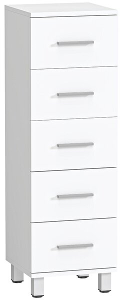 HOMCOM Cassettiera a 5 Cassetti per Camera da Letto e Soggiorno in Legno FSC, 30x30x95 cm, Bianco | Aosom Italy