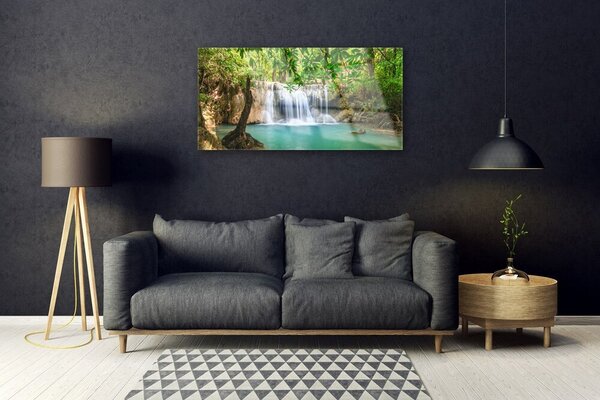 Quadro su vetro Cascata Lago Foresta Natura 100x50 cm 2 appendini