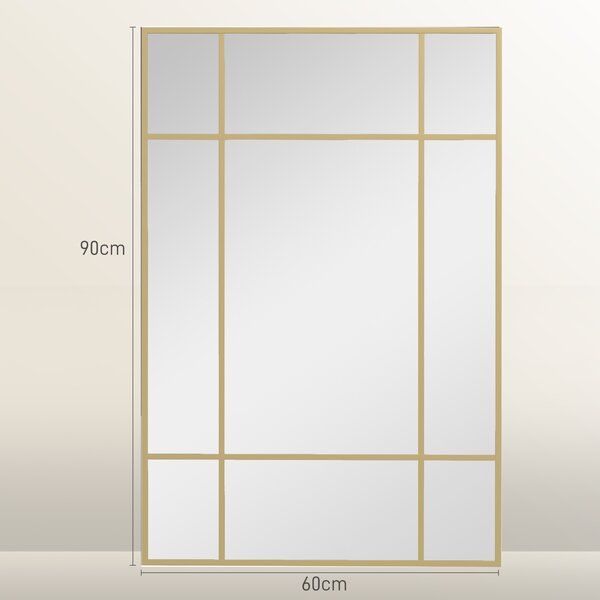 HOMCOM Specchio da Parete Stile Finestra con Montaggio Verticale e Orizzontale, 90x60 cm, Oro | Aosom Italy