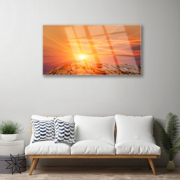Quadro vetro Sole Cielo Montagna Paesaggio 100x50 cm 2 appendini