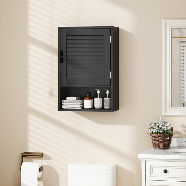 HOMCOM Armadietto Bagno a Parete con Ripiano Regolabile e Anta Ammortizzata, 40x20x60 cm, Nero | Aosom Italy