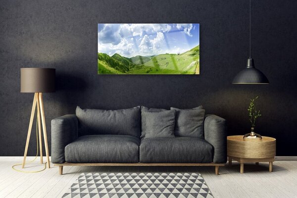 Quadro su vetro Campo naturale di Mountain Meadow 100x50 cm 2 appendini