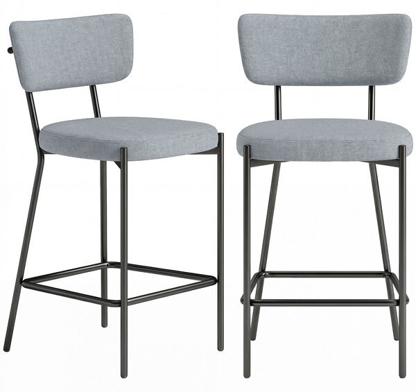 HOMCOM Set di 2 Sgabelli da Bar con Schienale e Poggiapiedi in Metallo e Tessuto, Grigio Chiaro | Aosom Italy