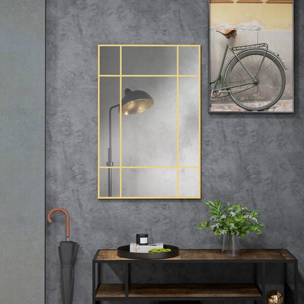 HOMCOM Specchio da Parete Stile Finestra con Montaggio Verticale e Orizzontale, 90x60 cm, Oro | Aosom Italy