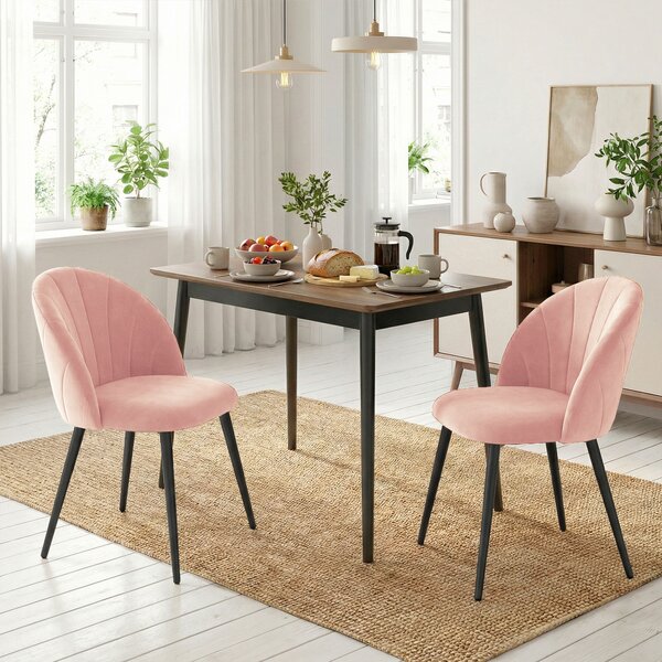 HOMCOM Set 2 Sedie da Pranzo Imbottite con Schienale a Conchiglia in Velluto, 52x55x79 cm, Rosa | Aosom Italy