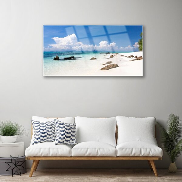 Quadro di vetro Spiaggia Mare Paesaggio 100x50 cm 2 appendini