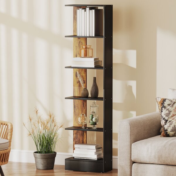 HOMCOM Libreria Moderna Salvaspazio a 5 Ripiani in Legno 45x21x170 cm, Marrone e Nero | Aosom Italy