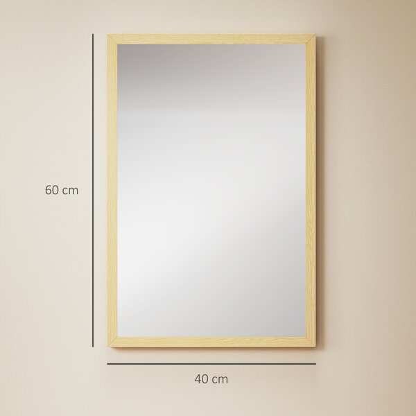 HOMCOM Specchio da Parete Rettangolare con Ganci, Specchio a Muro in Vetro e MDF, 40x60 cm, Color Legno | Aosom Italy