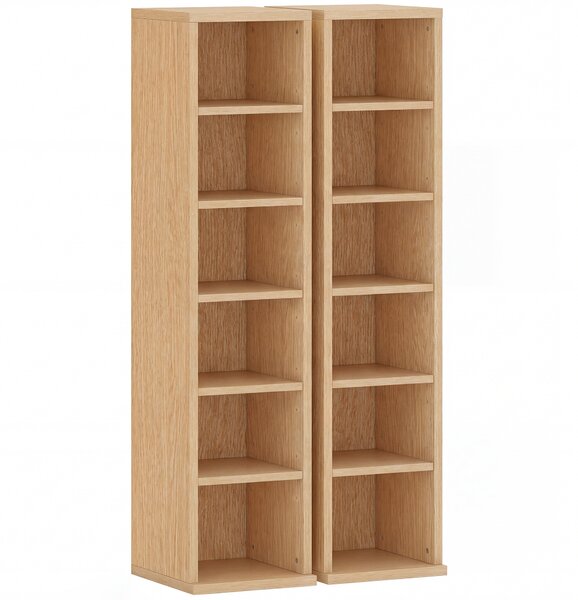 HOMCOM Set 2 Mobili Porta CD a 6 Ripiani Regolabili per 204 CD in Legno, 21x22.5x88.5 cm, Color Legno | Aosom Italy