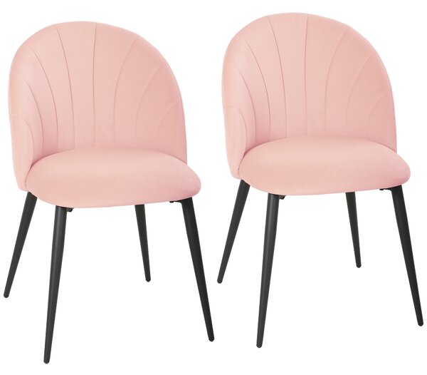 HOMCOM Set 2 Sedie da Pranzo Imbottite con Schienale a Conchiglia in Velluto, 52x55x79 cm, Rosa | Aosom Italy