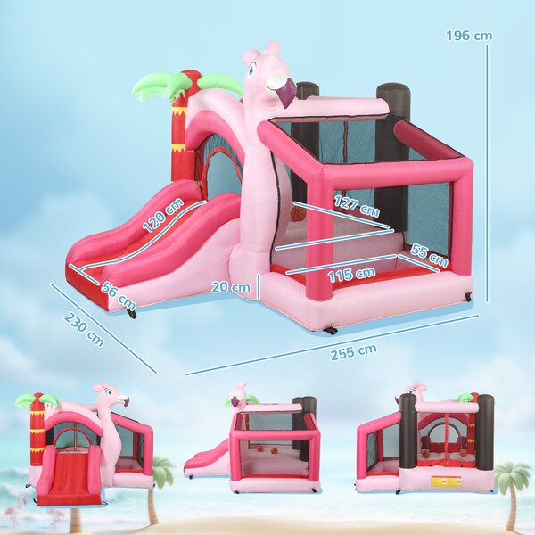 AIYAPLAY Castello Gonfiabile Scivolo e Trampolino 4 in 1, 255x230x196cm, Rosa | Aosom Italy