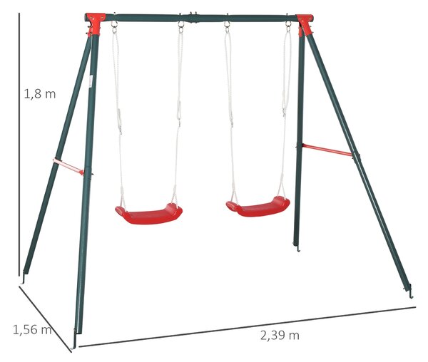 Outsunny Altalena Doppia da Giardino per Bambini in Metallo, 239x156x180 cm, Verde | Aosom Italy