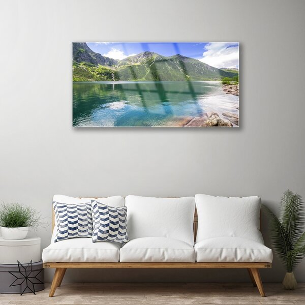 Quadro vetro Paesaggio del lago di montagna 100x50 cm 2 appendini