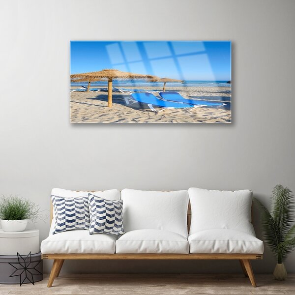 Quadro di vetro Spiaggia Mare Paesaggio 100x50 cm 2 appendini