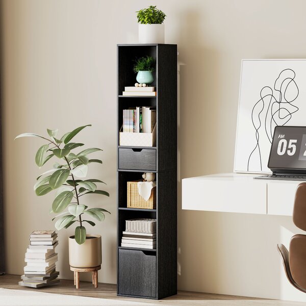 HOMCOM Scaffale Libreria a 4 Ripiani Aperti con Armadietto e Cassetto, 30x24x158 cm, Nero | Aosom Italy