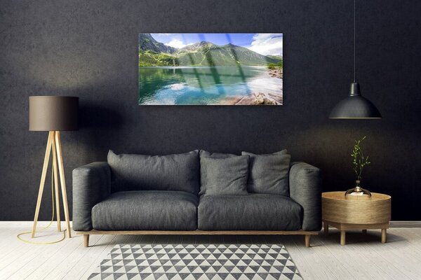 Quadro vetro Paesaggio del lago di montagna 100x50 cm 2 appendini