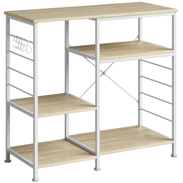 HOMCOM Scaffale Cucina con Ripiani in Legno e Metallo con 5 Ganci, Salvaspazio, 90x39x83.5 cm, Rovere | Aosom Italy