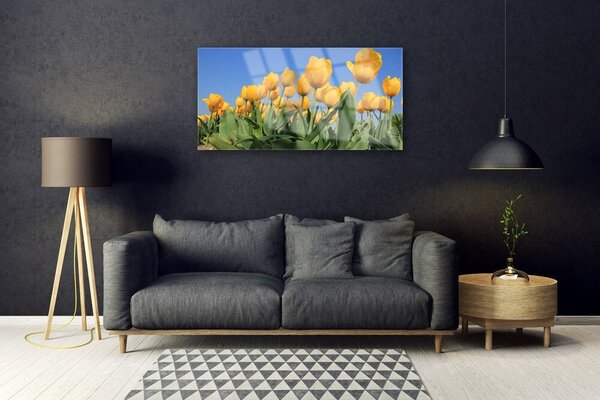 Quadro di vetro Tulipani Fiori Pianta 100x50 cm 2 appendini