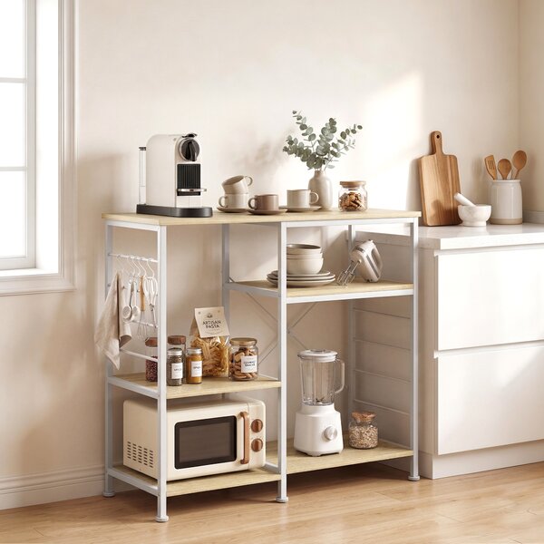 HOMCOM Scaffale Cucina con Ripiani in Legno e Metallo con 5 Ganci, Salvaspazio, 90x39x83.5 cm, Rovere | Aosom Italy