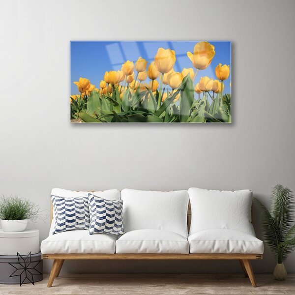 Quadro di vetro Tulipani Fiori Pianta 100x50 cm 2 appendini
