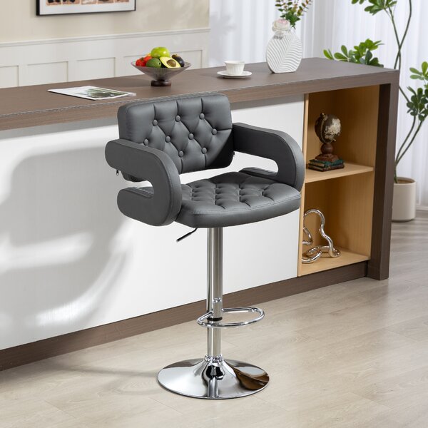 HOMCOM Sgabello da Bar Regolabile, Seduta Extra Large Girevole in Similpelle PU, Grigio | Aosom Italy