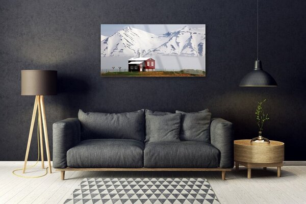 Quadro in vetro Casa di montagna Paesaggio Neve 100x50 cm 2 appendini