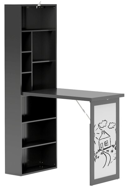 HOMCOM Scrivania Moderna Pieghevole con Libreria e Lavagna, in Legno e Metallo, 98x51x153 cm, Nero | Aosom Italy