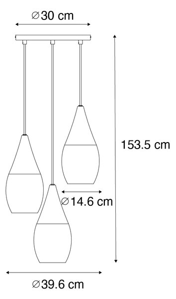 Lampada a sospensione moderna nera con vetro opalino a 3 luci - Drop