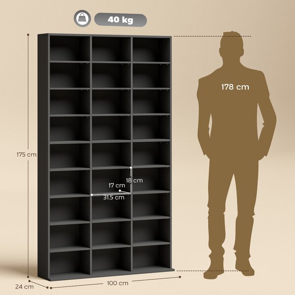 HOMCOM Mobile Porta CD a 9 Ripiani con 21 Ripiani, Scaffale Porta 835 CD/500 DVD/640 Blu-ray Salvaspazio, 100x24x175 cm, Nero | Aosom Italy
