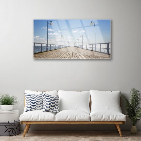 Quadro in vetro Molo Mare Architettura 100x50 cm 2 appendini