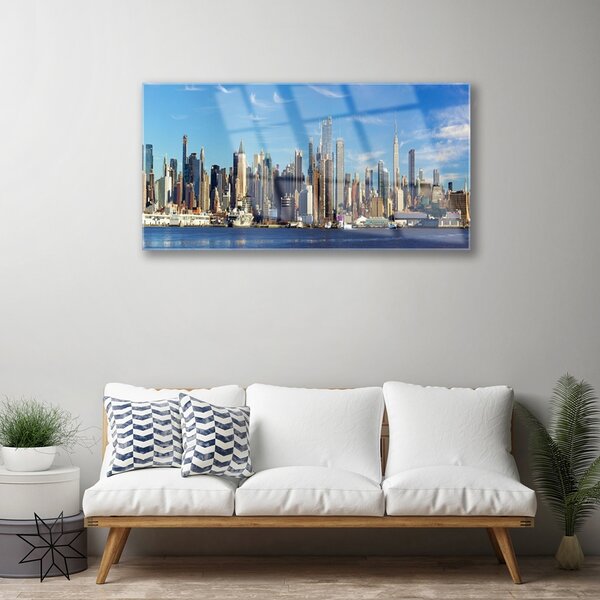 Quadro vetro Città Grattacieli Case 100x50 cm 2 appendini
