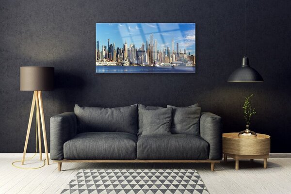 Quadro vetro Città Grattacieli Case 100x50 cm 2 appendini
