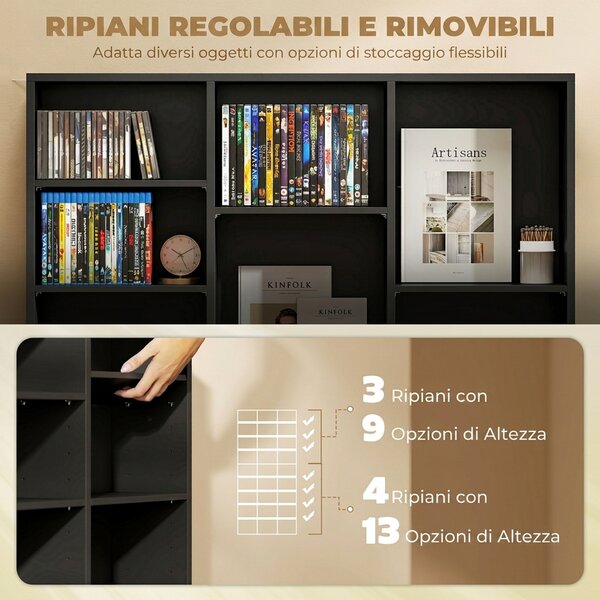 HOMCOM Mobile Porta CD a 9 Ripiani con 21 Ripiani, Scaffale Porta 835 CD/500 DVD/640 Blu-ray Salvaspazio, 100x24x175 cm, Nero | Aosom Italy