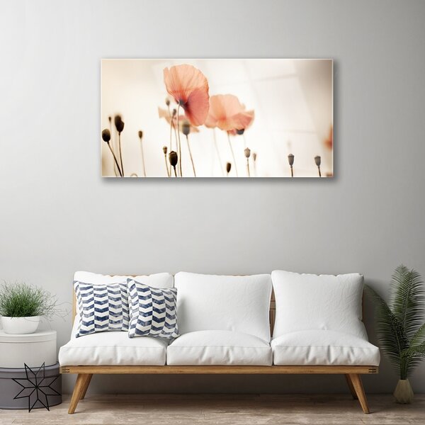 Quadro vetro Papaveri Pianta Naturale 100x50 cm 2 appendini