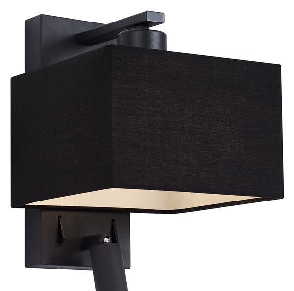Lampada da parete moderna quadrata nera con luce di lettura - Puglia
