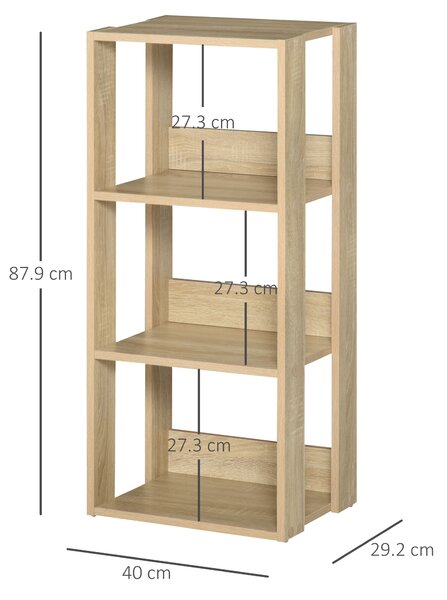 HOMCOM Libreria Scaffale in Legno con 3 Ripiani, Design Antiribaltamento, Piedini Antiscivolo, 40x29.2x87.9cm